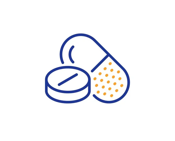 Icona della linea di farmaci. Le pillole mediche firmano. Farmacia farmaci. Vettore — Vettoriale Stock