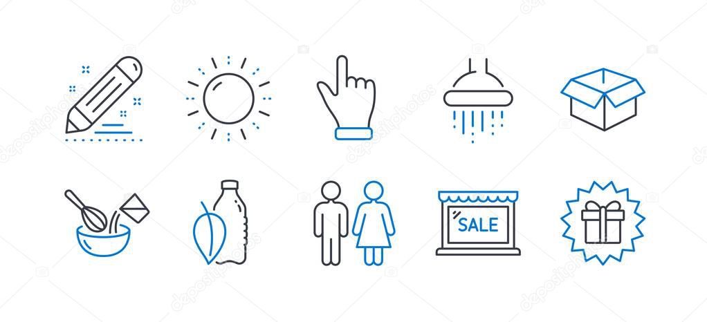 Set of Business icons, such as Water bottle, Cooking whisk, Sale. Vector