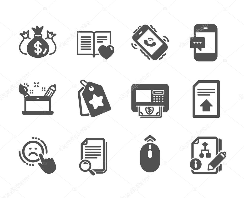 Set of Technology icons, such as Creativity concept, Upload file, Smartphone message. Vector