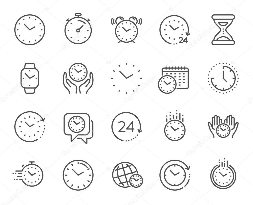 Time and clock line icons. Timer, Alarm and Smartwatch. Vector