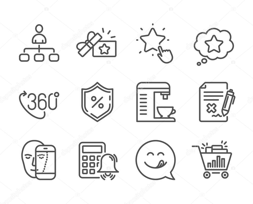 Set of Technology icons, such as Ranking star, Coffee machine, Face biometrics. Vector