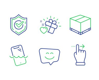 Teslimat kutusu, Love hediye ve Smartphone su geçirmez simgeler ayarlayın. Vektör