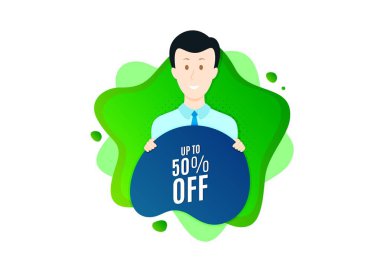 Satışta %50'ye varan indirim. İndirim teklif fiyat işareti. Vektör