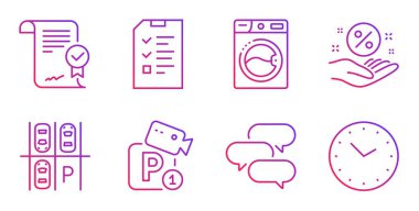 Röportaj, Onaylı anlaşma ve Park güvenlik simgeleri ayarlayın. Vektör