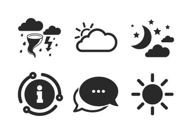 Bulut ve güneş simgesi. Fırtına sembolü. Ay ve yıldızlar. Vektör