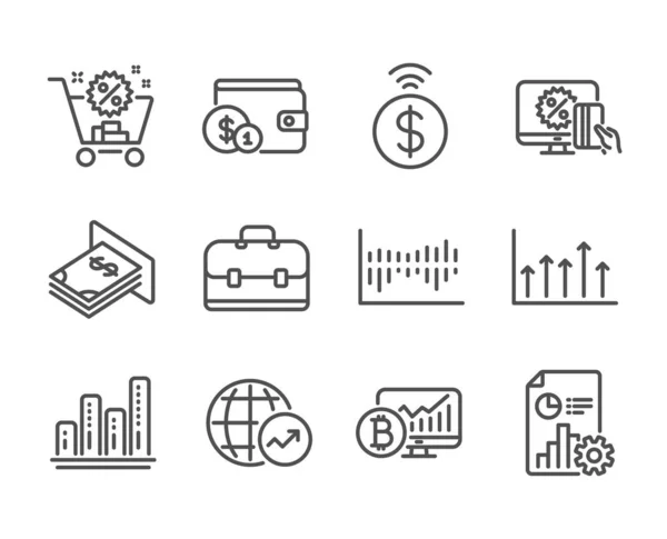 Reihe von Finanzsymbolen, wie Bericht, Online-Shopping, Portfolio. Vektor — Stockvektor