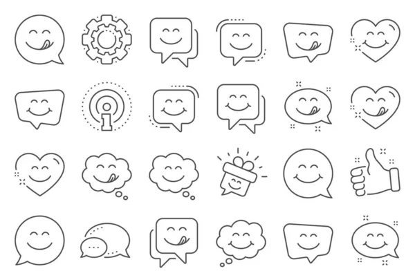 Leckere Smile Line Symbole. Emoticon mit Zunge lecken Mund. Lächeln Sprechblase. Vektor — Stockvektor
