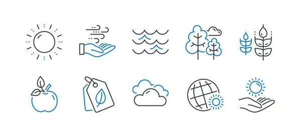 Set of Nature icons, such as World weather, Wind energy, Waves.