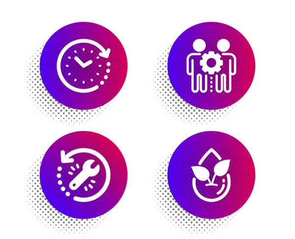 Medewerkers teamwork, tijd verandering en Recovery Tool icons set. Org — Stockvector
