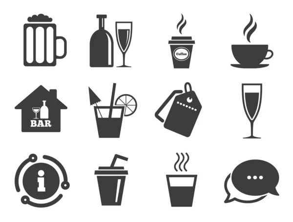 Cocktail, beer icons. Coffee and tea drinks. Vector — Stock Vector