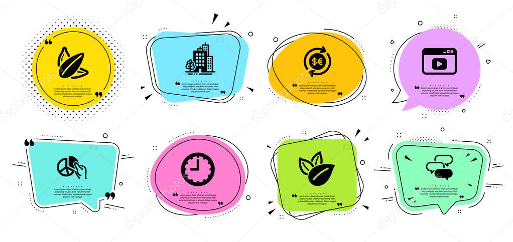 Buildings, Talk bubble and Money currency icons set. Organic pro