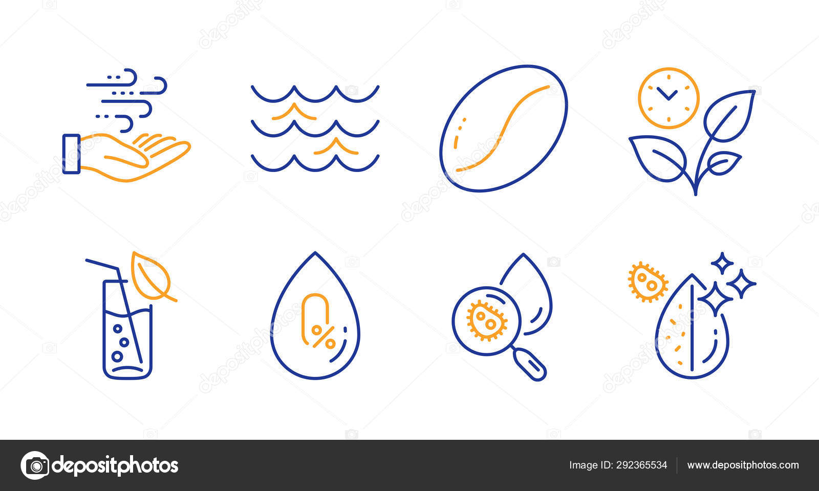 Water glass, Wind energy and Water analysis icons set. Leaves, N Stock ...