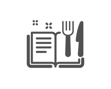 Tarif kitap simgesi. Çatal bıçak takımı işareti. Çatal, bıçak. Vektör