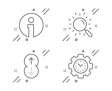 Arama, Bilgi ve Swipe up simgeleri ayarlayın. Zaman yönetimi işareti. Bul 