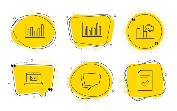 Az E-mail, az oszlopdiagram és a Beszédbuborékikonok beállítása. Sávdiagram, D — Stock Vector