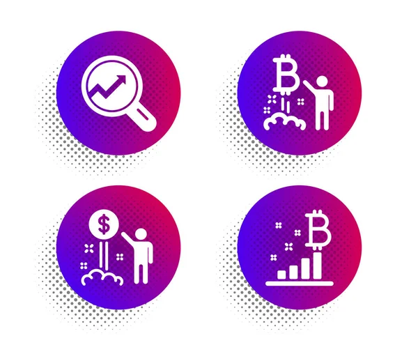 Income money, Analytics and Bitcoin project icons set. Bitcoin g — Stock Vector