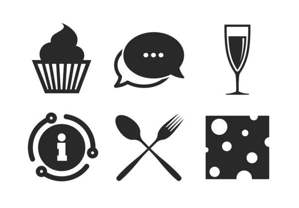 Voedsel iconen. Muffin Cupcake symbool. Vork, lepel. Vector — Stockvector