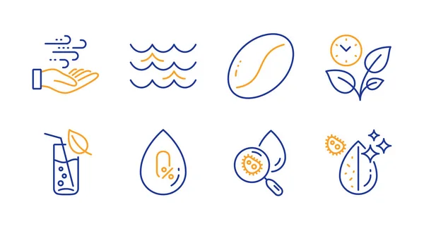 Set di icone per l'analisi di acqua, energia eolica e acqua. Foglie, N — Vettoriale Stock
