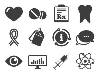 Tıp, tıbbi sağlık ve tanı simgeleri. Vektör