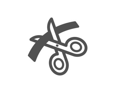 Makas simgesi. Kurdele işaretini kesip. Terzi mutfak eşyaları. Vektör