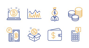 Bitcoin, İpuçları ve Dolar cüzdan simgeleri ayarlayın. Satış, Yatırım ve 