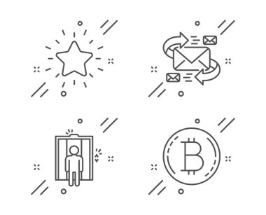 E-posta, Asansör ve Rank yıldız simgeleri ayarlayın. Bitcoin işareti. İletişim