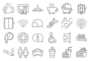Public Services line icons. Elevator, Cloakroom. Vector clipart