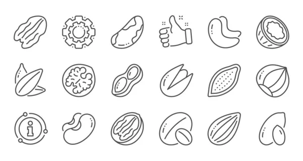 Noix et graines ligne icônes. Noisettes, amandes et cacahuètes. Ligne — Image vectorielle