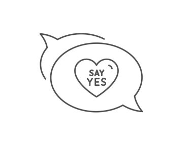 Evet satır simgesi deyin. Tatlı kalp işareti. Düğün günü aşkı. Vektör