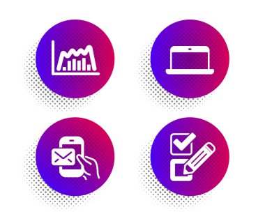 Messenger posta, Laptop ve Infographic grafik simgeleri ayarlayın. Checkbox