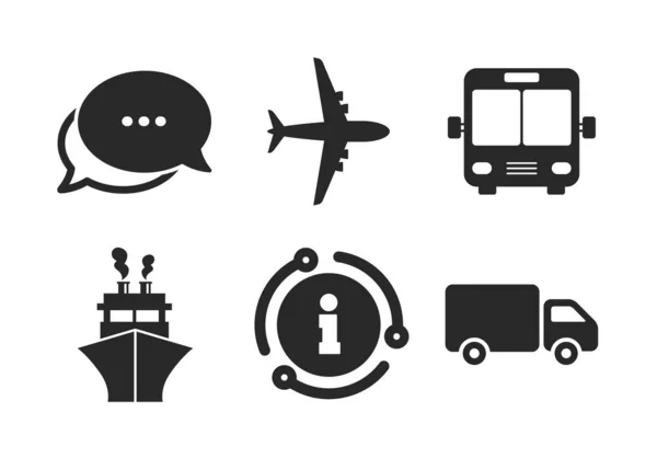 Iconos de transporte. Camión, avión, autobús y barco. Vector — Vector de stock