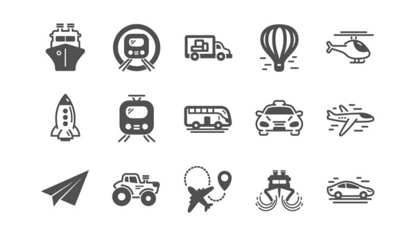 Transport icons. Taxi, Helicopter and Train. Classic icon set. V