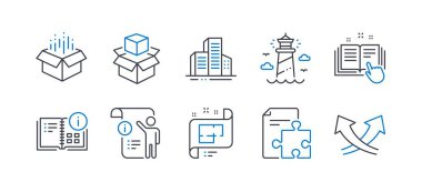 Teknik dokümantasyon, Talimat bilgileri, Binalar gibi Endüstriyel simgeler kümesi. Vektör