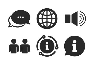 Bilgi işareti ve grup. İletişim simgeleri. Vektör