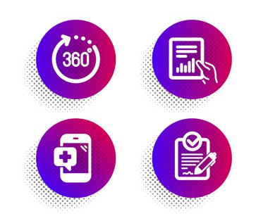 Tıbbi telefon, Belge ve 360 derece simgeleri ayarlayın. Rfp işareti. Vektör