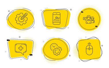 Akıllı telefon istatistikleri, Tıbbi sohbet ve İnsanlar konuşan simgeleri ayarlayın. Vektör