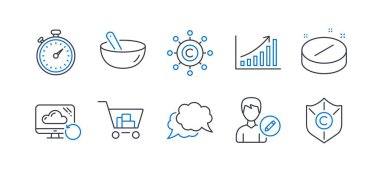 Cooking mix, Medical tablet, Timer gibi İş simgeleri kümesi. Vektör