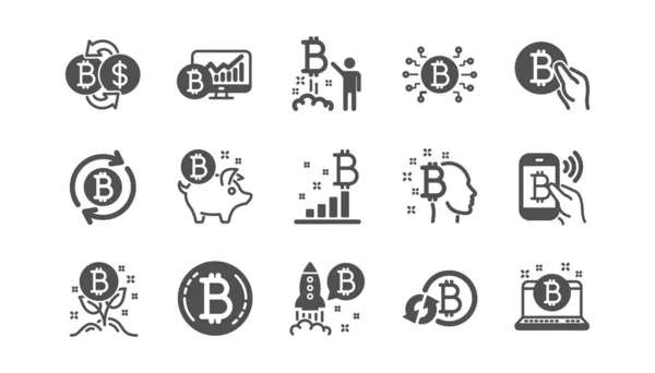 Bitcoin-Symbole. Blockchain, Kryptowährung und Kryptowährung. Klassisches Icon-Set. Vektor — Stockvektor