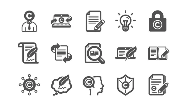 Copywriting-Symbole. Urheberrecht, Schreibmaschine und Feedback. Klassisches Icon-Set. Vektor — Stockvektor