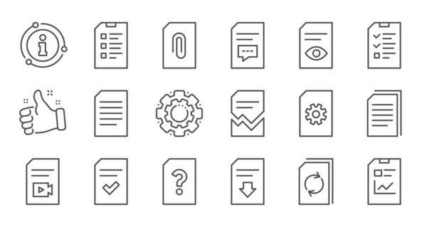 Iconos de línea de documento. Informe, Checklist y Descargar archivo. Set de iconos lineales. Vector — Vector de stock