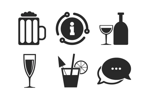 Alcoholic drinks signs. Champagne, beer icons. Vector — Stock Vector