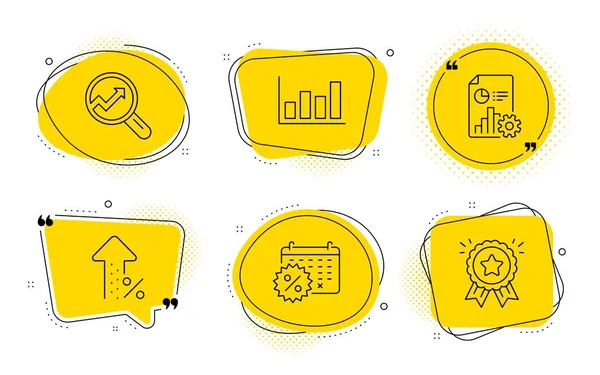 Descontos de calendário, diagrama de relatório e conjunto de ícones de relatório. Aumentando por cento, Análises e Sinais de fidelidade. Vetor — Vetor de Stock