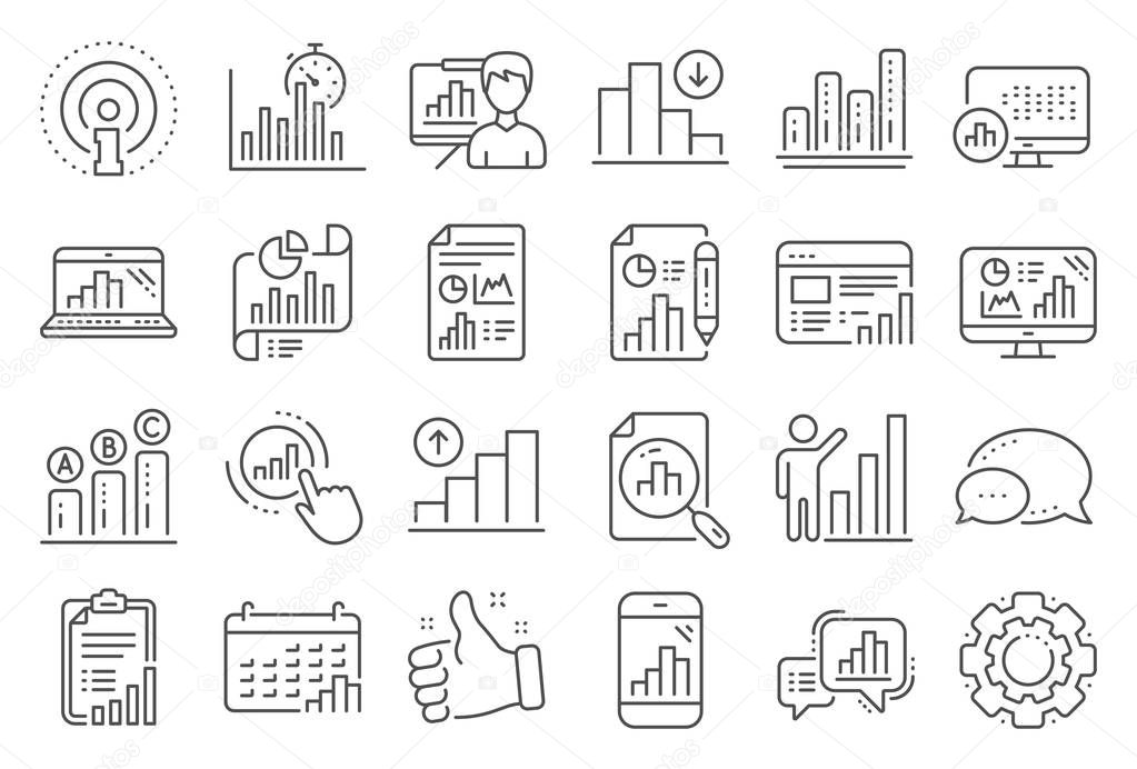 Graph line icons. Set of Chart presentation, Report and Increase growth graph icons. Vector