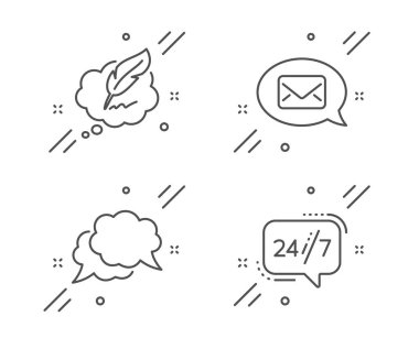 Telif hakkı sohbeti, Messenger ve Chat ileti simgeleri ayarlanır. 7/24 servis işareti. Vektör