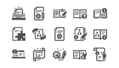 Teknik dokümantasyon simgeleri. Öğretim, Plan ve El Kitabı. Klasik simge seti. Vektör