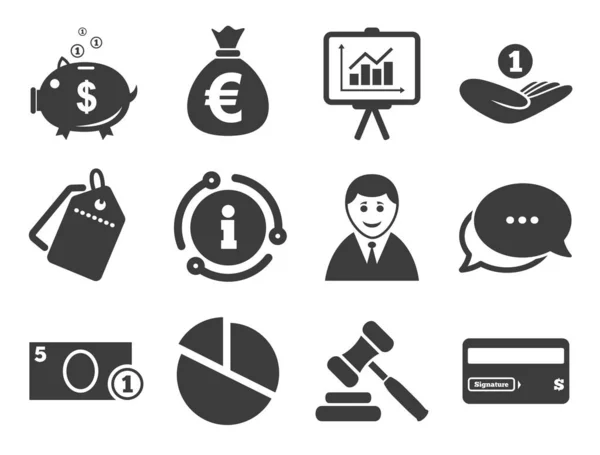 Iconos de dinero, efectivo y finanzas. Signo de alcancía. Vector — Vector de stock