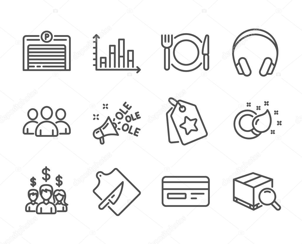 Set of Business icons, such as Salary employees, Group, Parking garage. Vector