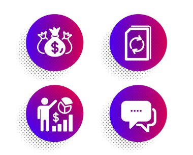 Belgeyi güncelleştirin, yatırım ve Seo istatistik simgelerini ayarlayın. İleti işareti. Vektör