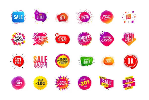 Insigne de bannière de vente. Offre spéciale tags de réduction. Modèles de forme de coupon. Meilleur badge d'offre. Des icônes super discount. Vecteur — Image vectorielle