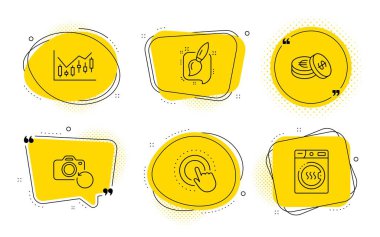 Boyama fırçası, El ve Finansal diyagram simgeleri ayarlayın tıklatın. Kurtarma fotoğraf, Tasarruf ve Kurutucu makine işaretleri. Vektör